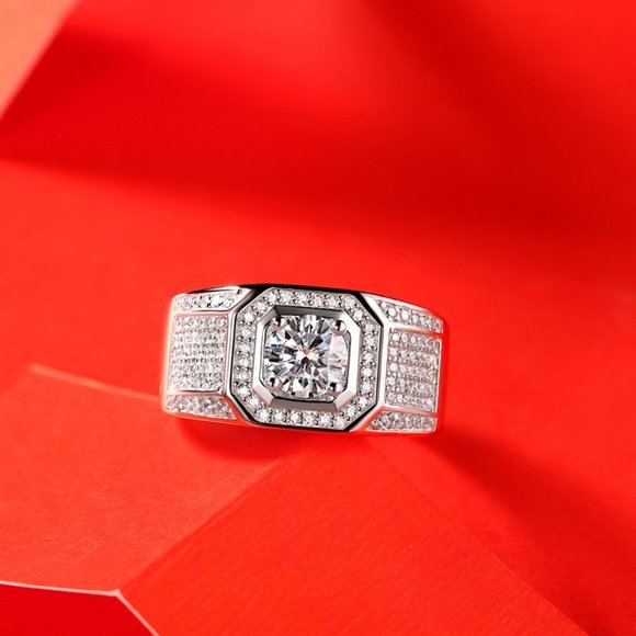 Certified 1ct. t.w. Moissanite Diamond Iced Out Mens Engagement Ring NEW - Picture 4 of 8